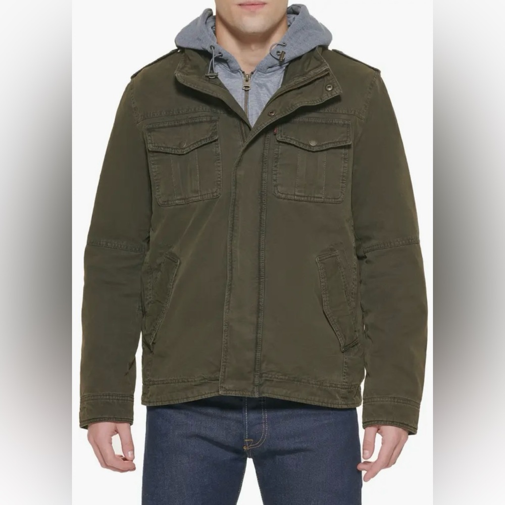 Men’s Levi’s Sherpa Lined Two Pocket Hooded Trucker Jacket- Olive